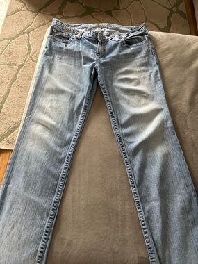 Big Star Maddie Boot Jeans. Light Blue Embroidered Pocket Straight Jeans